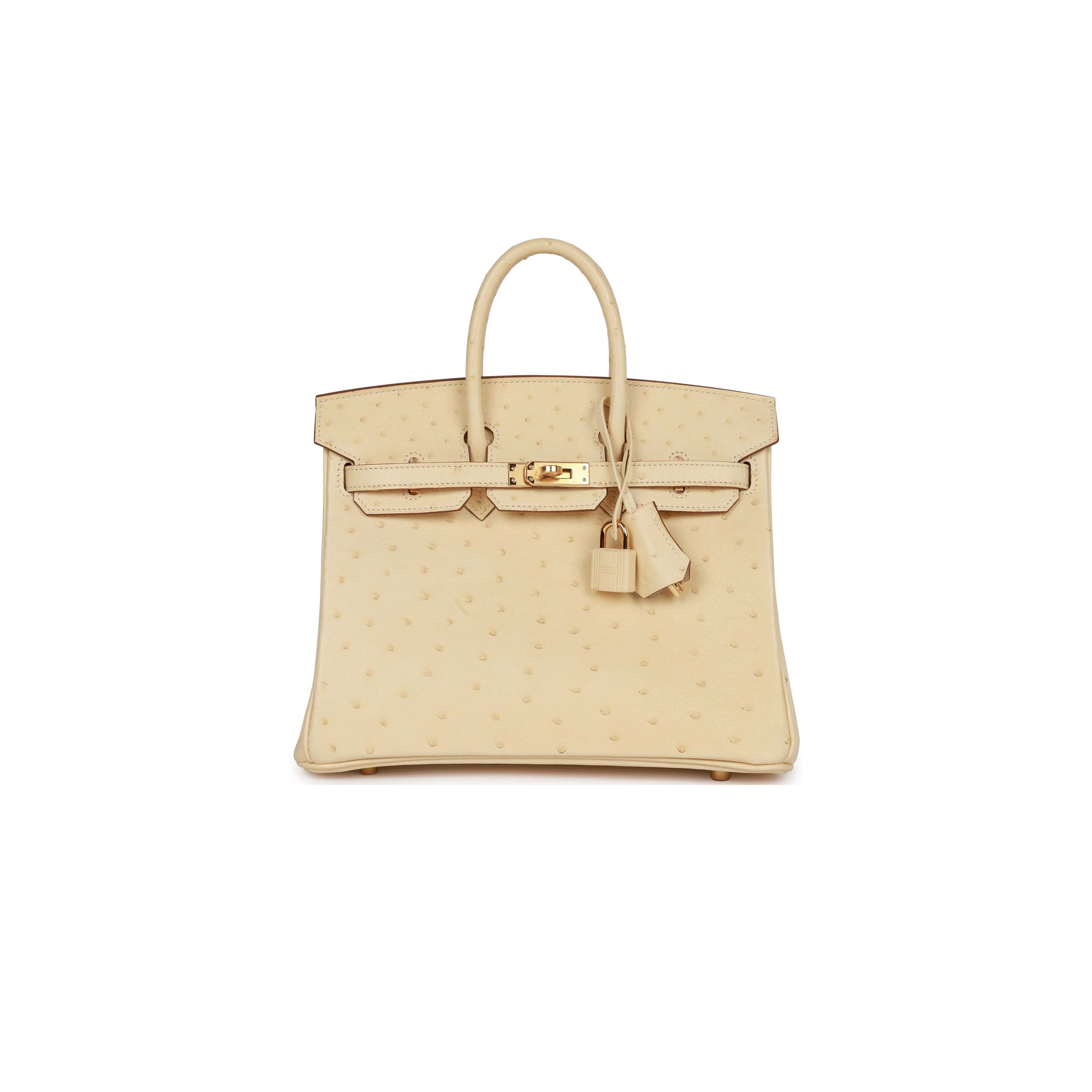 HERMÈS MASTER BIRKIN 25 OSTRICH LEATHER MILK TEA COLOR GOLD BUCKLE H041944CK98 (25*20*13cm)